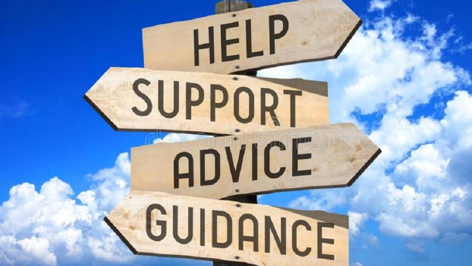 signpost saying help, support, advice, guidance